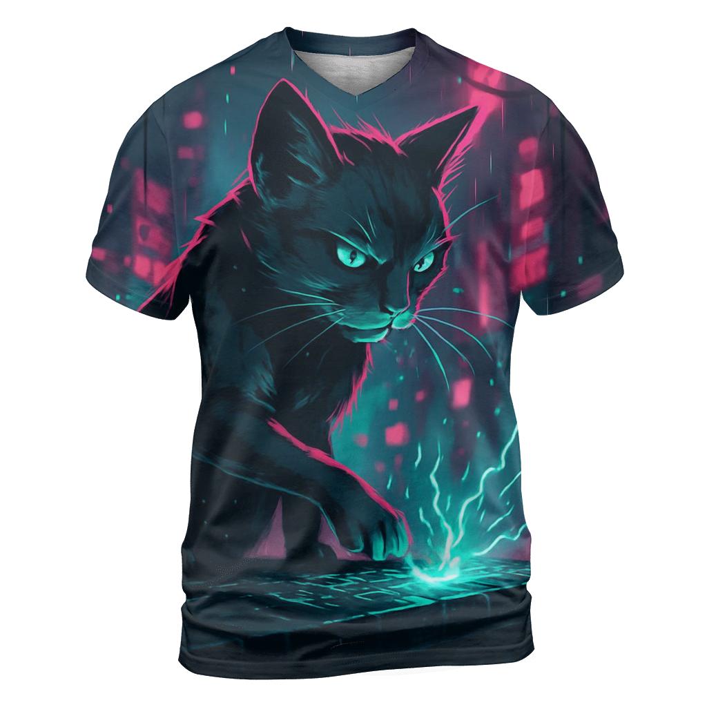 Neon Alley Circuit Cat trendy printed shirt styles