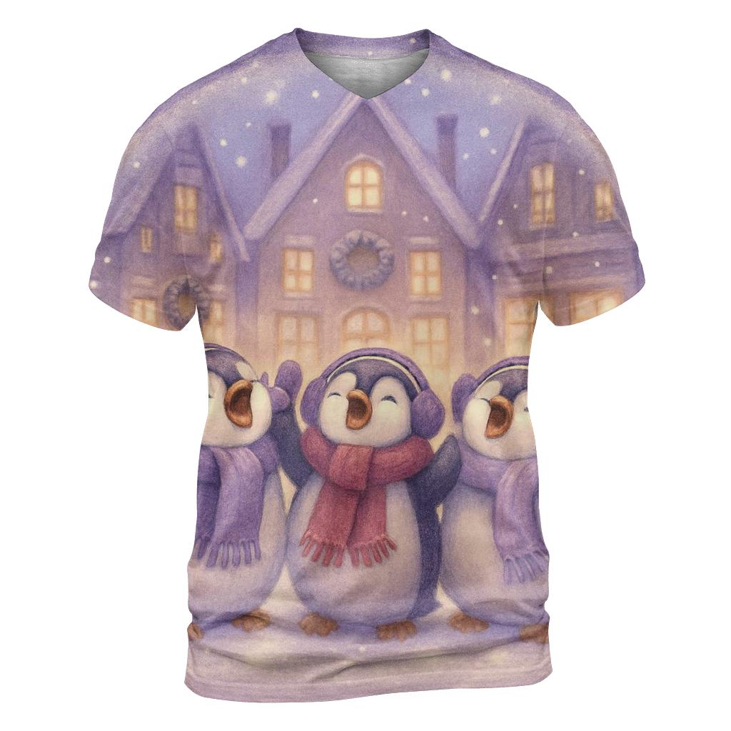 Penguin Carolers In Snow Globe Street Scene creative print fashion shirts