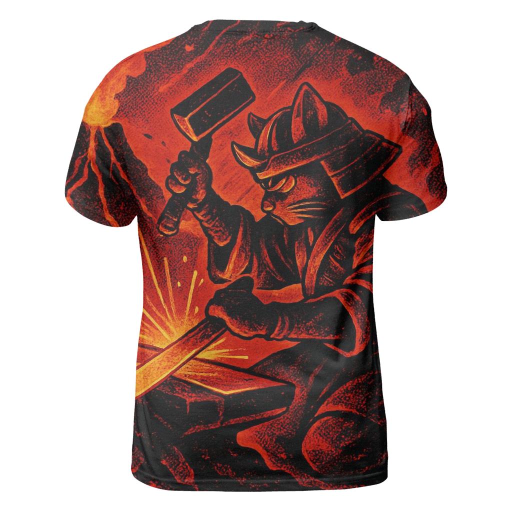 Volcanic Forge Samurai Cat trendy printed shirt styles