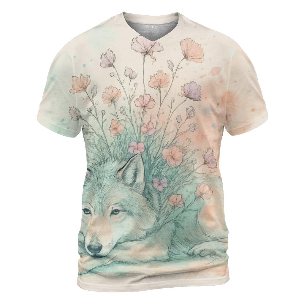 Meadow Ink Bloom Wolf creative print fashion shirts