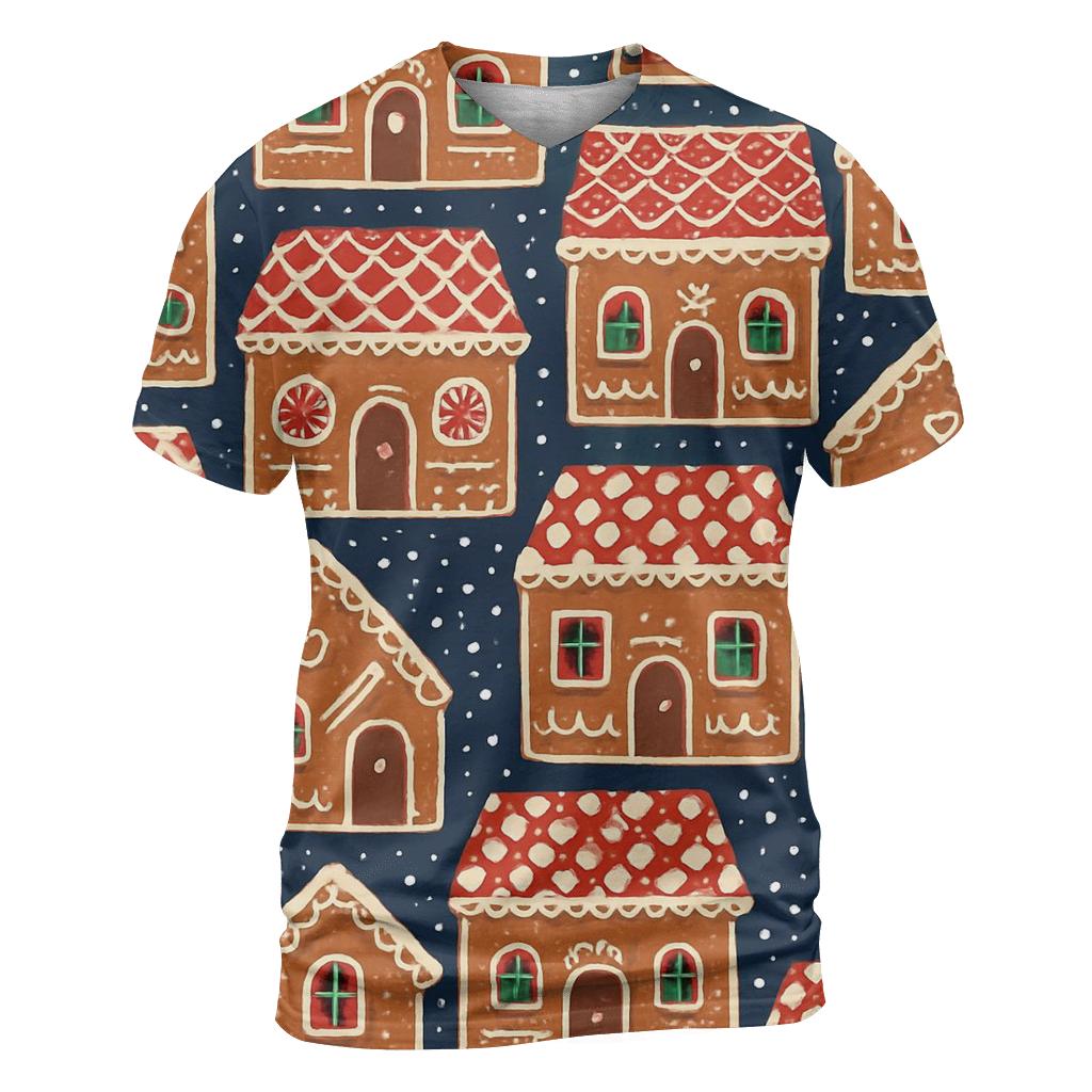 Gingerbread House Tile Blocks On Navy Background designer pattern shirts