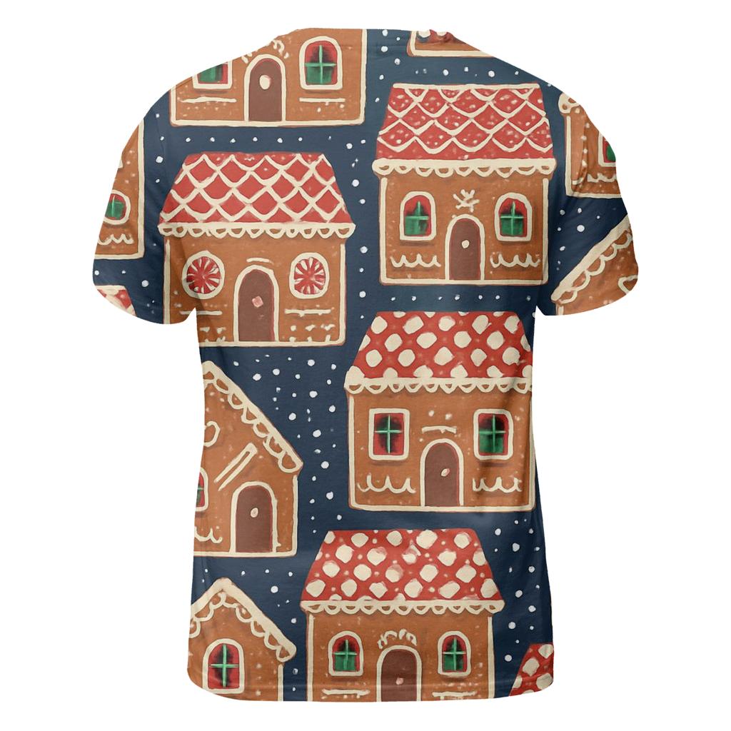 Gingerbread House Tile Blocks On Navy Background designer pattern shirts