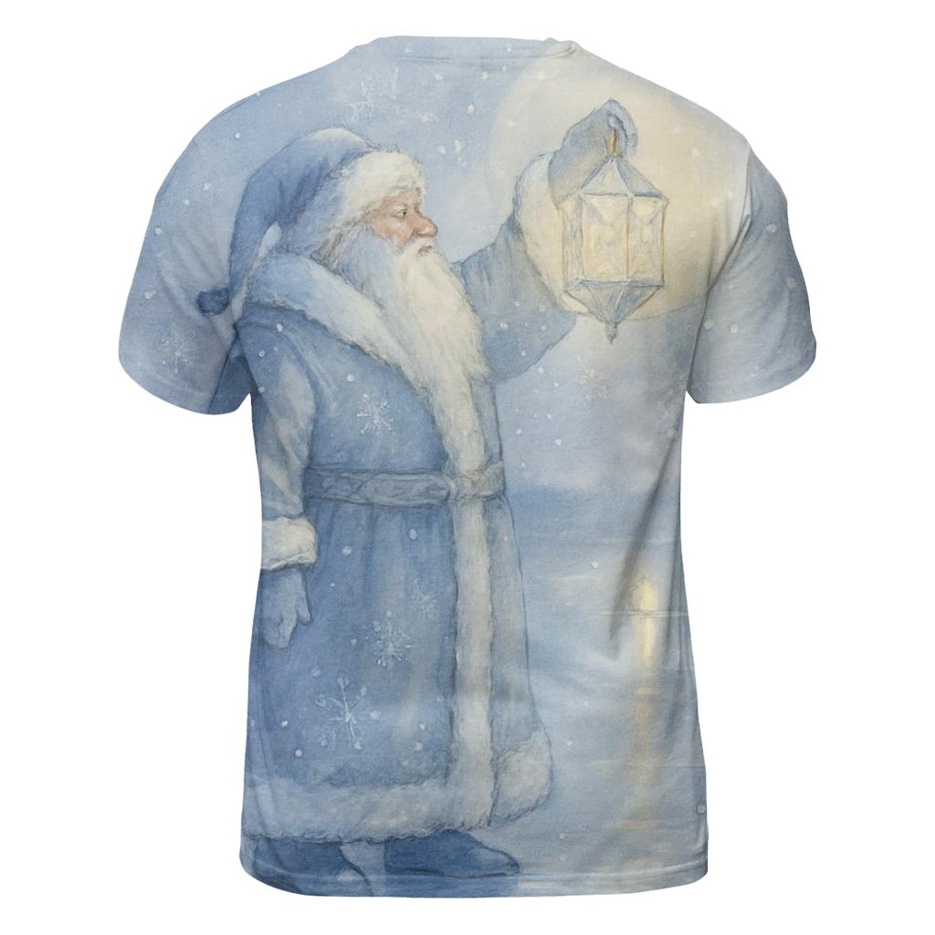 Frosted Moonlight Santa And The Ice Lanterns vibrant all-over design tees
