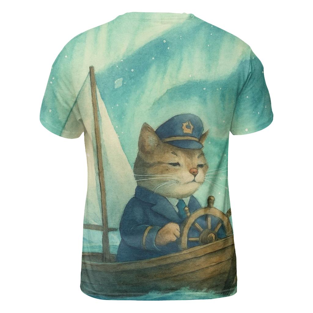 Aurora Sailing Cat Captain artistic all-over print tops