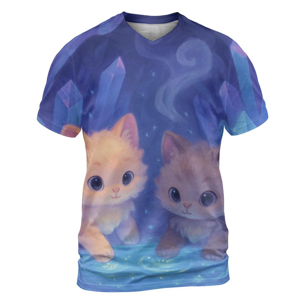 Crystal Cave Purrling Springs vibrant all-over design tees