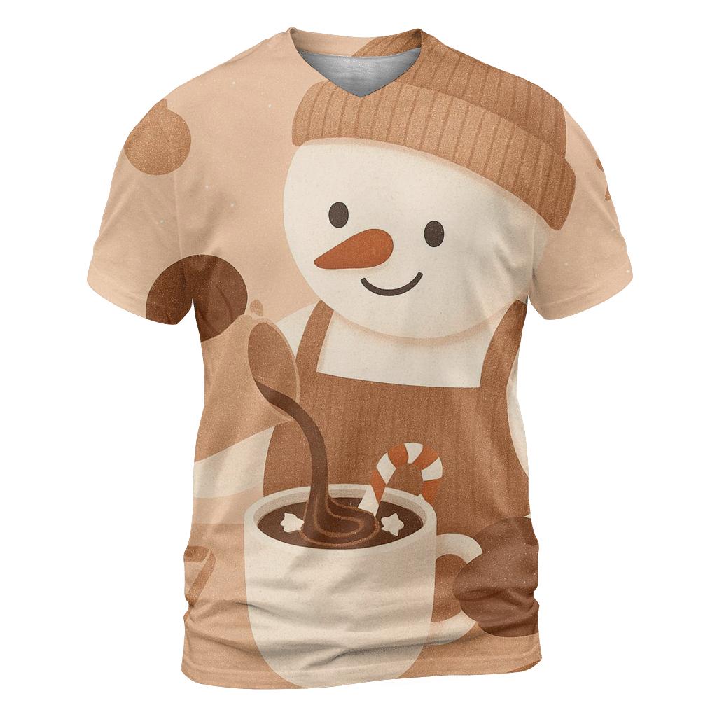 Snowman Barista Serving Cocoa Swirls unique graphic print tees