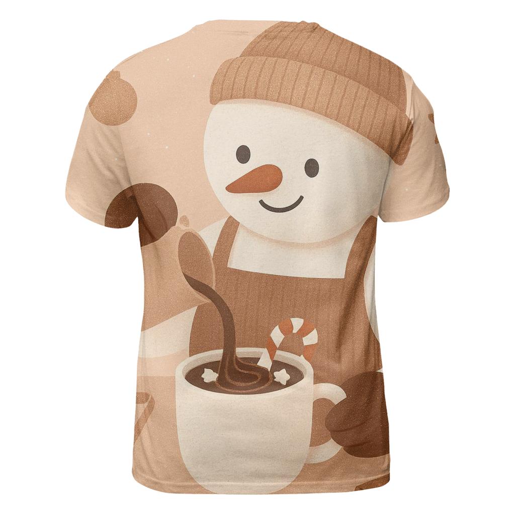 Snowman Barista Serving Cocoa Swirls unique graphic print tees