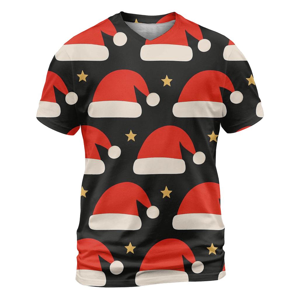 Santa Hat Stripe Bands On Black Background statement graphic shirts
