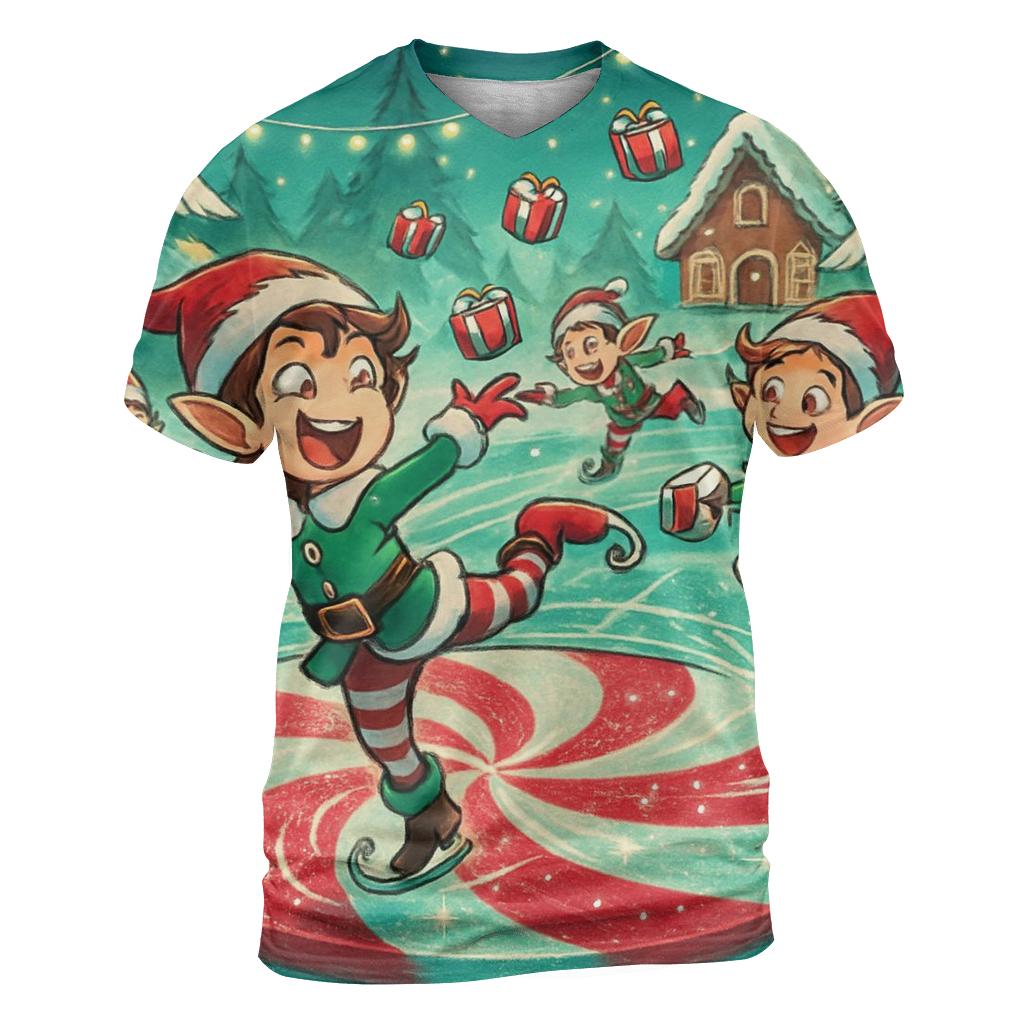 Elf Skate Party On Frozen Candy Pond statement graphic shirts