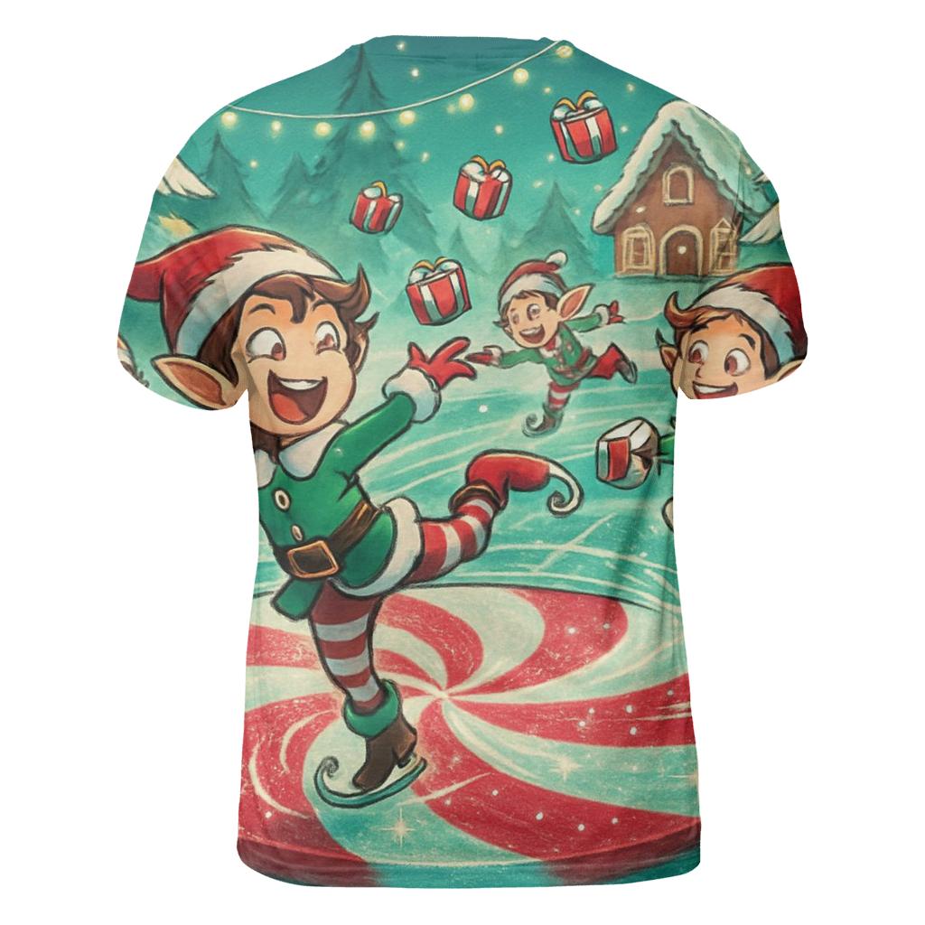 Elf Skate Party On Frozen Candy Pond statement graphic shirts
