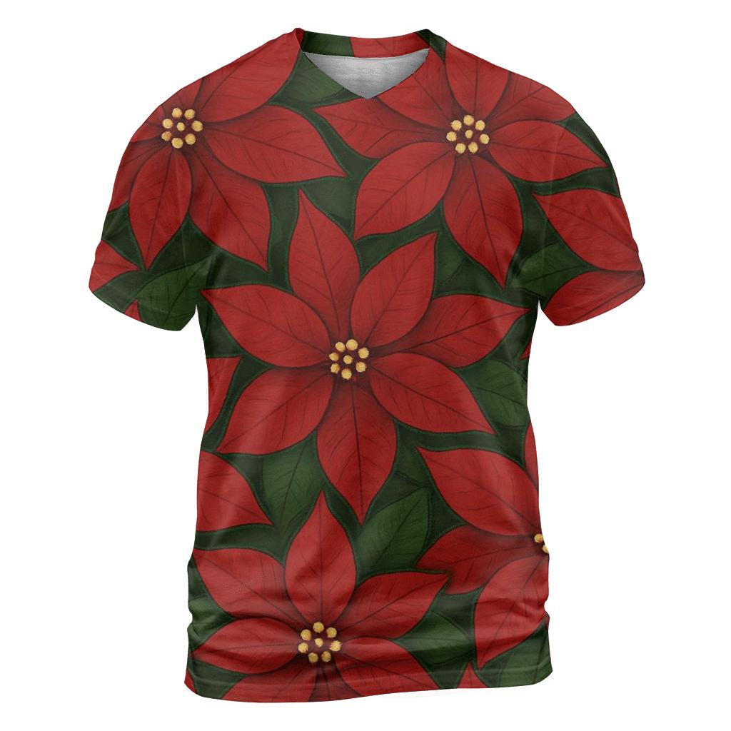 Poinsettia Petal Tessellation On Deep Green Background trendy printed shirt styles