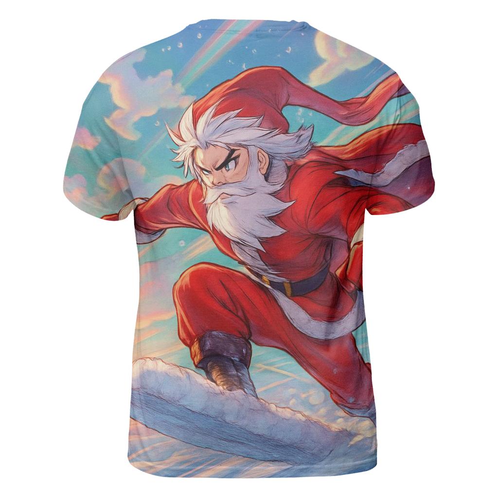 Anime Inspired Santa Sky Surfing On Snow Clouds designer pattern shirts