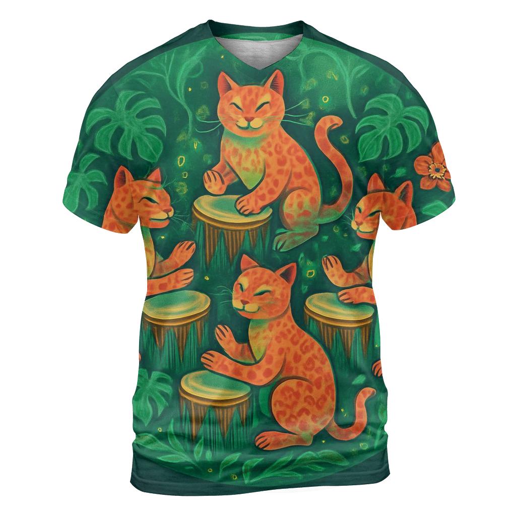Rainforest Drum Circle Cats designer pattern shirts