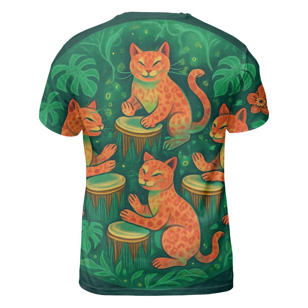Rainforest Drum Circle Cats designer pattern shirts
