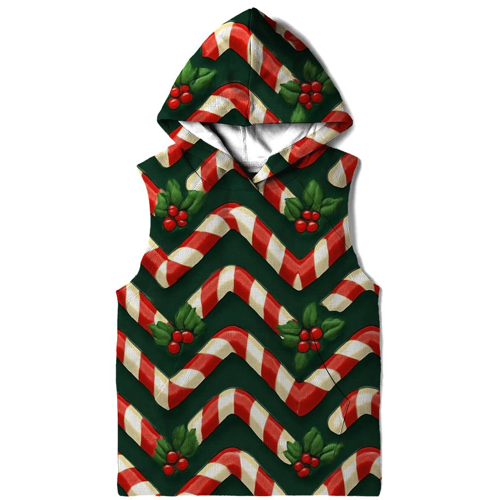 Candy Cane Ribbon Chevron On Deep Evergreen Background lightweight hoodies