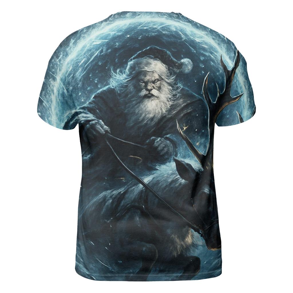 Epic Santa And Reindeer Through A Blizzard Portal vibrant all-over design tees