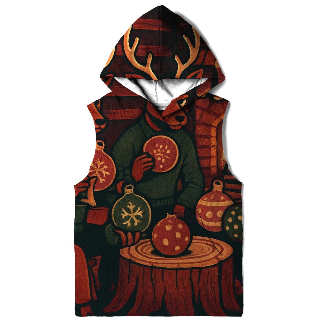 Reindeer Poker Night In Cozy Cabin Glow premium hoodies