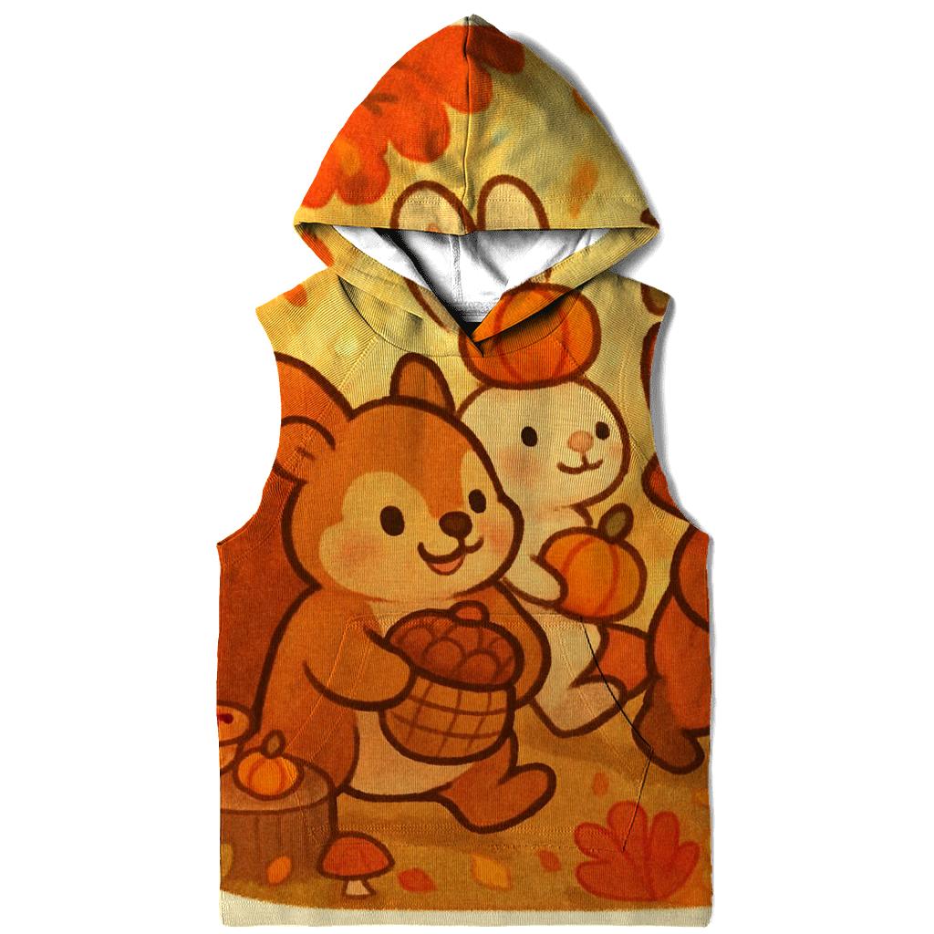 Woodland Friends Harvest Parade printed hoodies