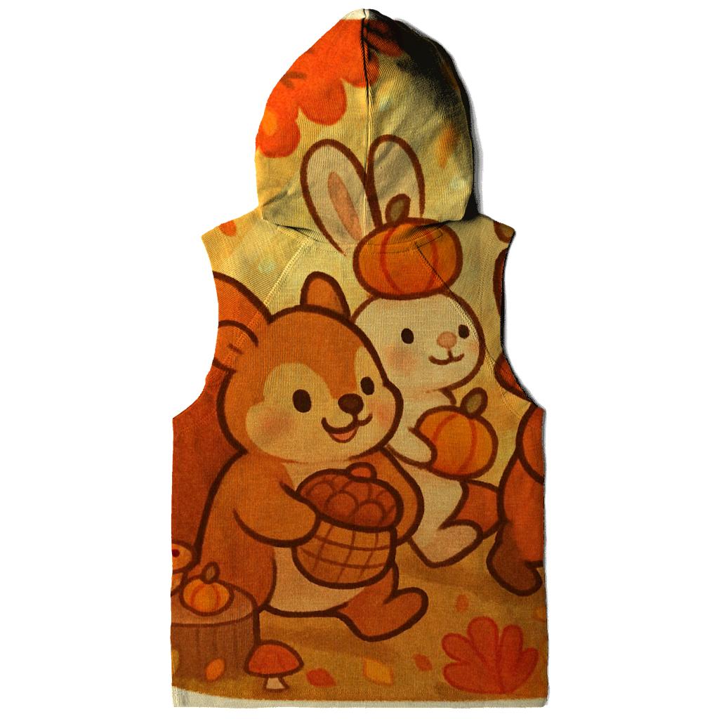 Woodland Friends Harvest Parade printed hoodies