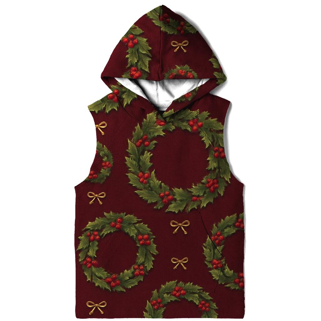 Holly Wreath Ring Repeat On Burgundy Background custom hoodies