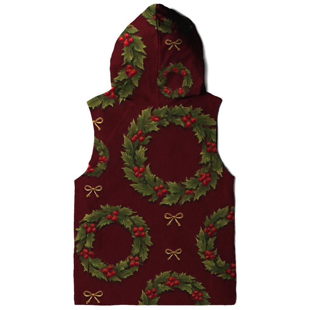 Holly Wreath Ring Repeat On Burgundy Background custom hoodies