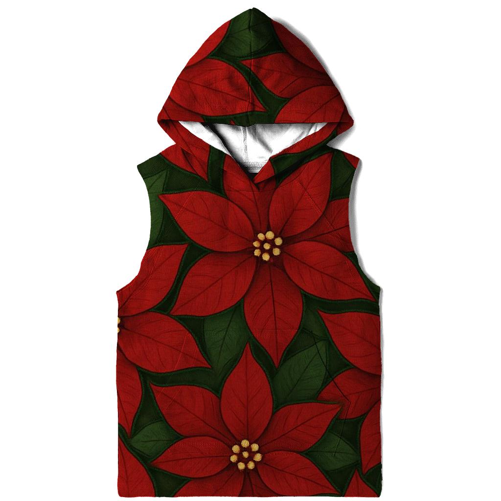 Poinsettia Petal Tessellation On Deep Green Background heavyweight hoodies