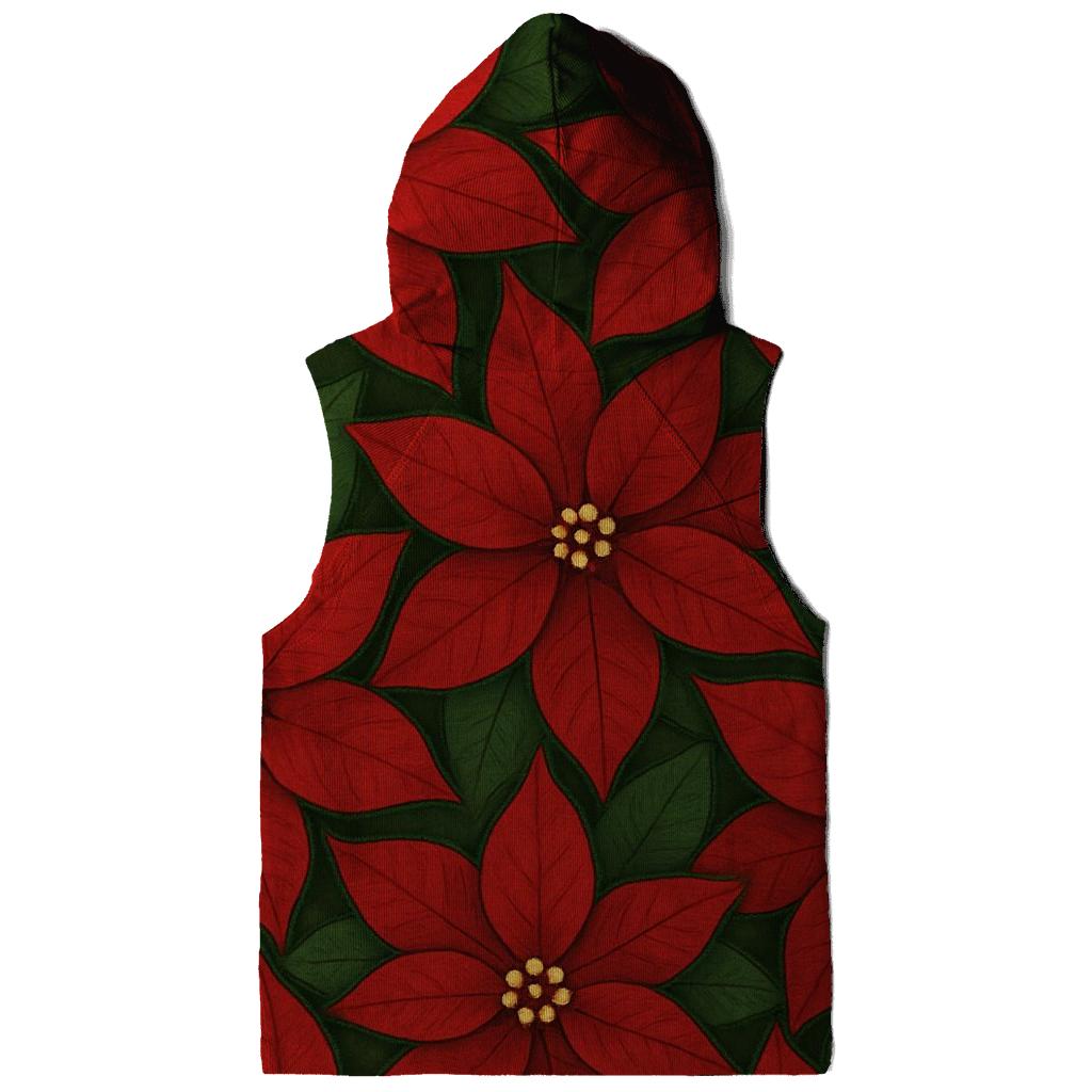 Poinsettia Petal Tessellation On Deep Green Background heavyweight hoodies
