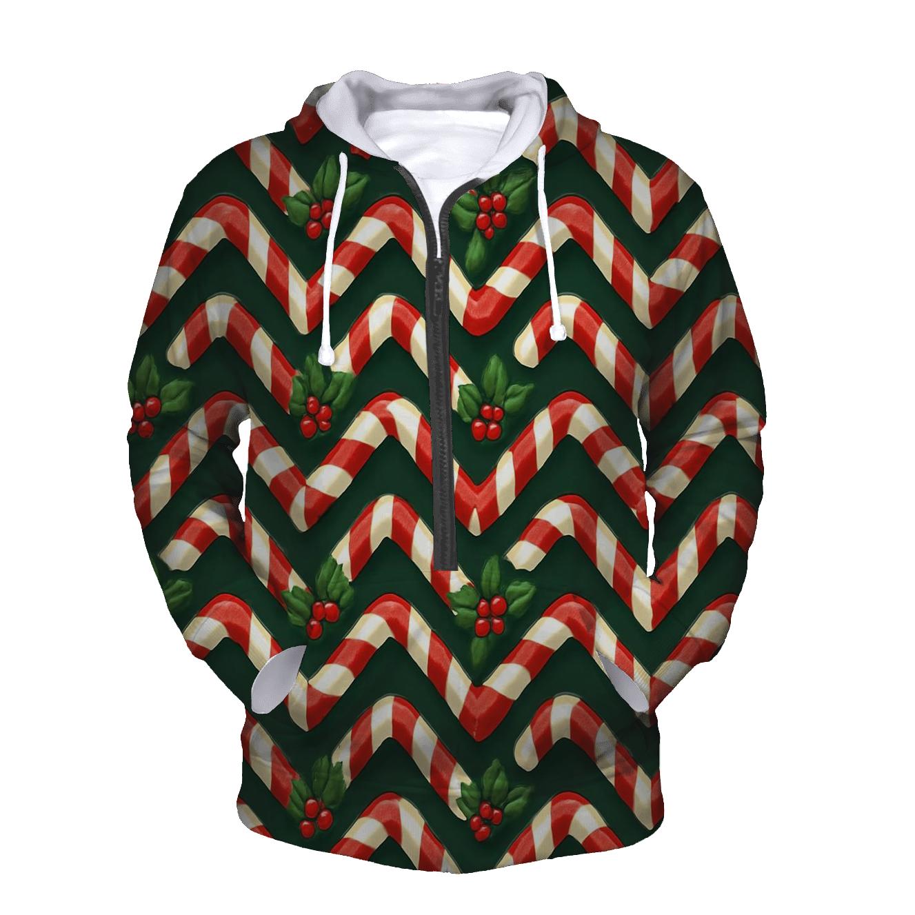 Candy Cane Ribbon Chevron On Deep Evergreen Background zip-up hoodies
