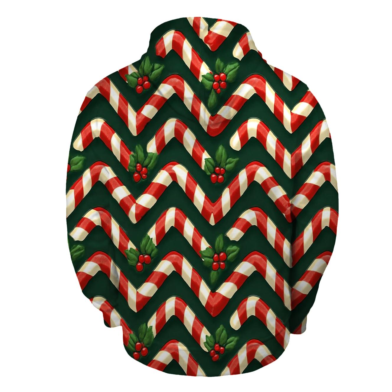 Candy Cane Ribbon Chevron On Deep Evergreen Background zip-up hoodies