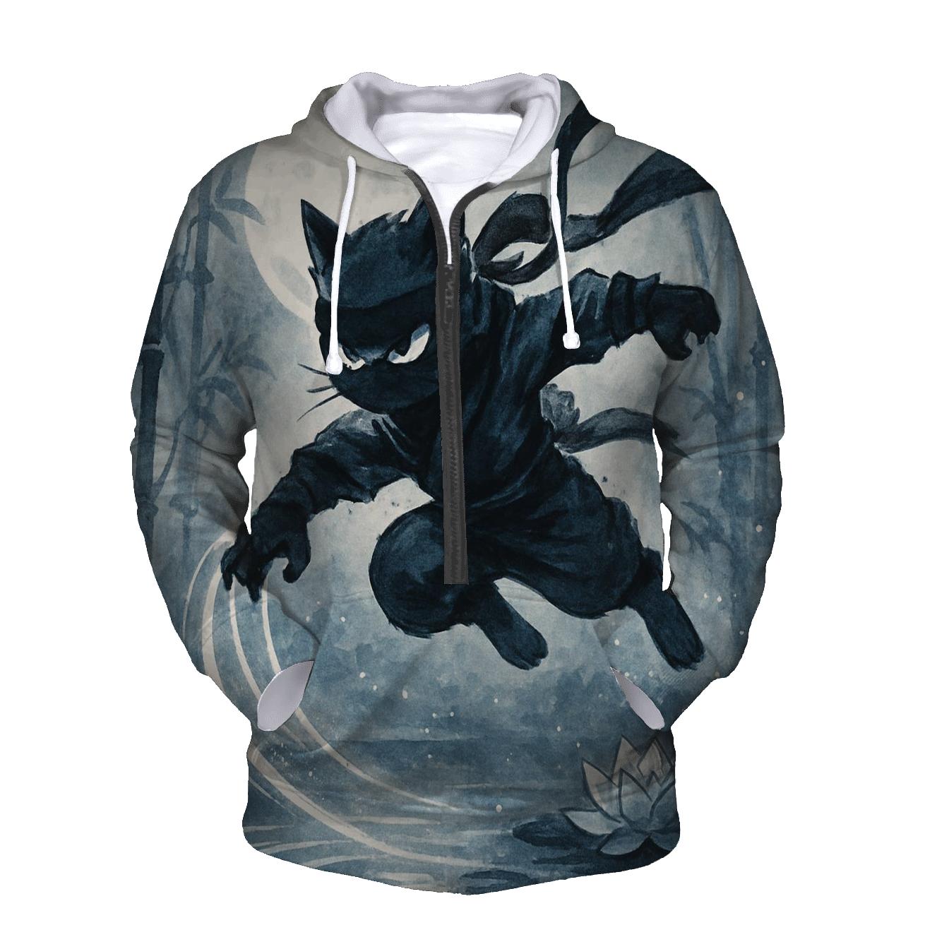 Koi Pond Moonlight Cat Ninja graphic hoodies