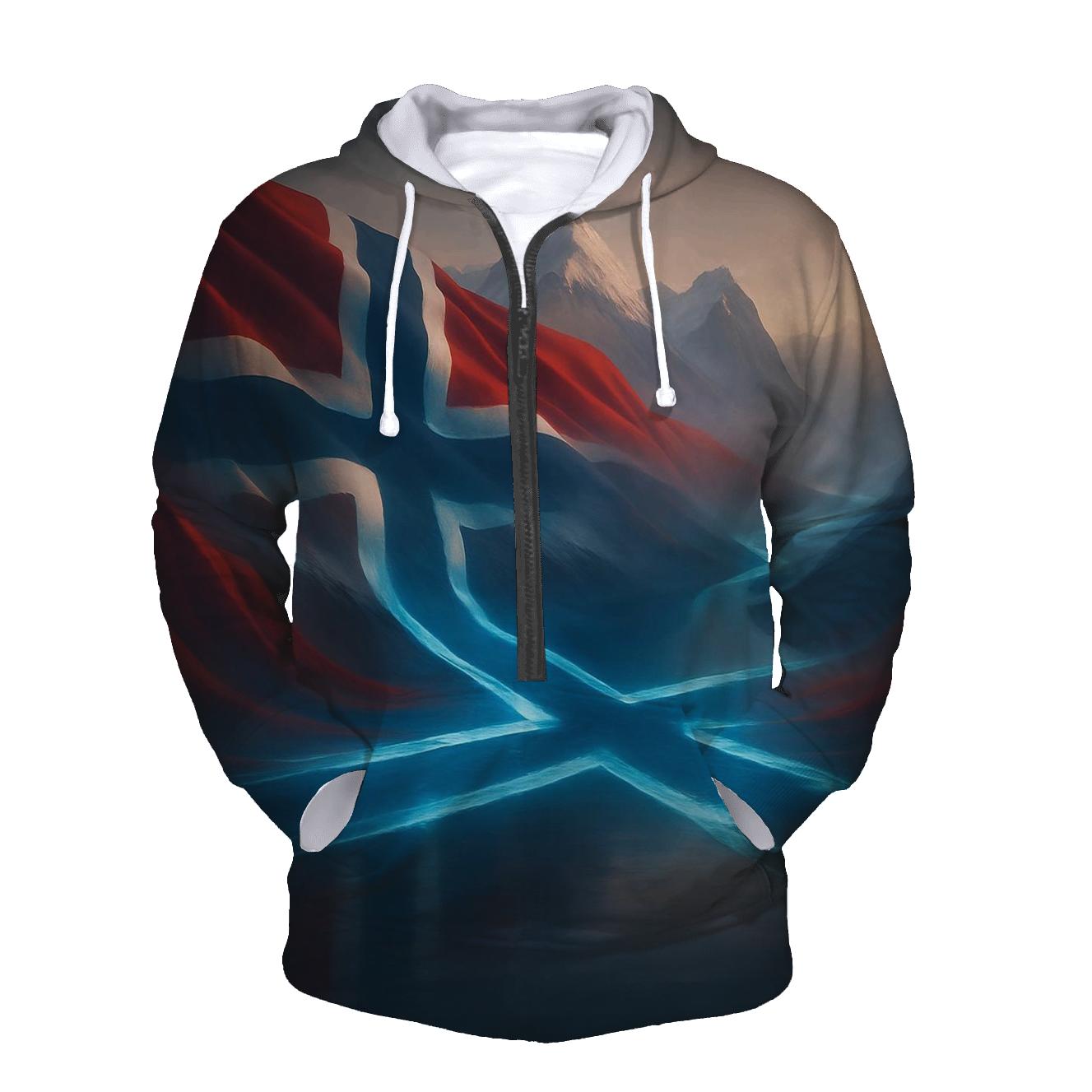 Norway Aurora Fjord Banner zip-up hoodies