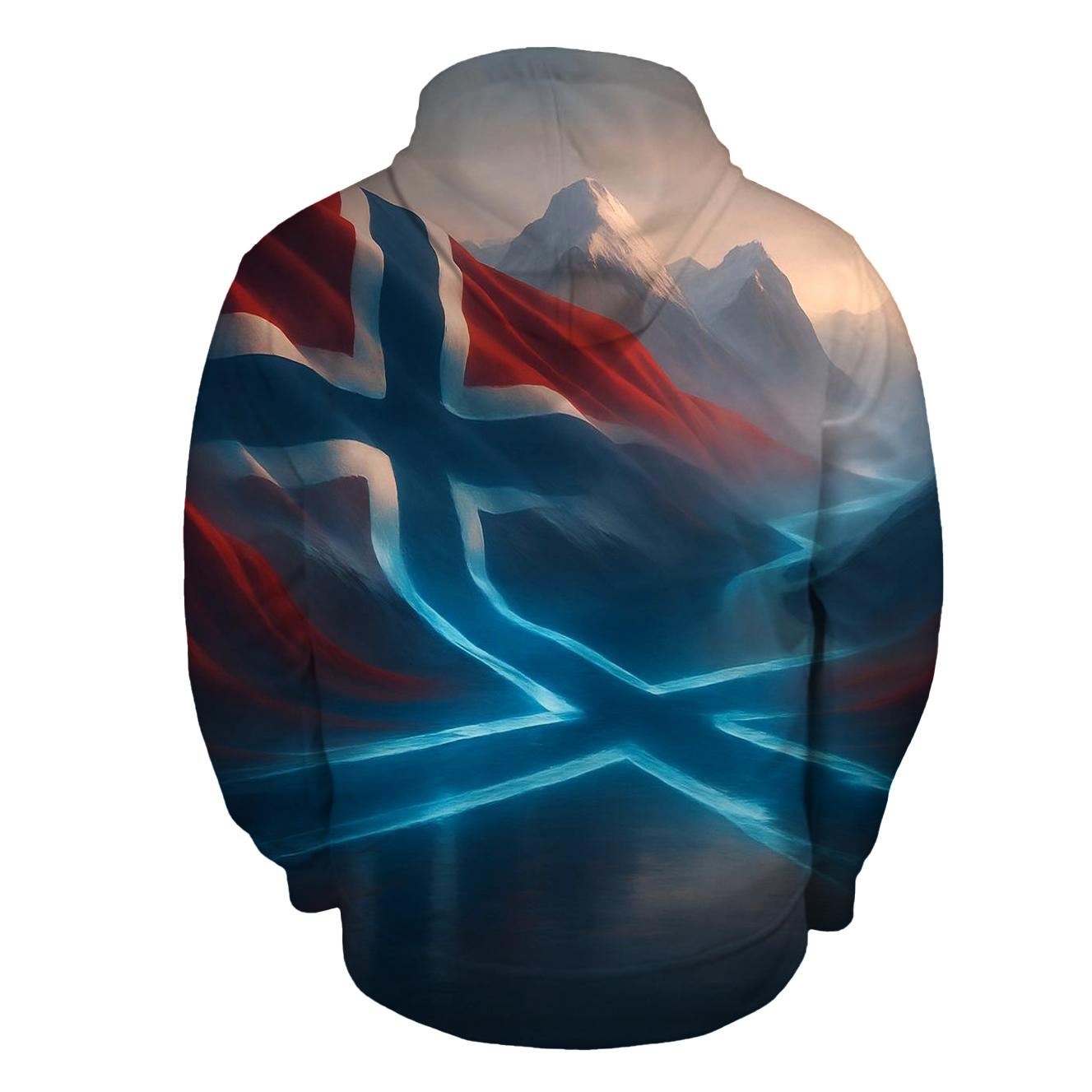 Norway Aurora Fjord Banner zip-up hoodies