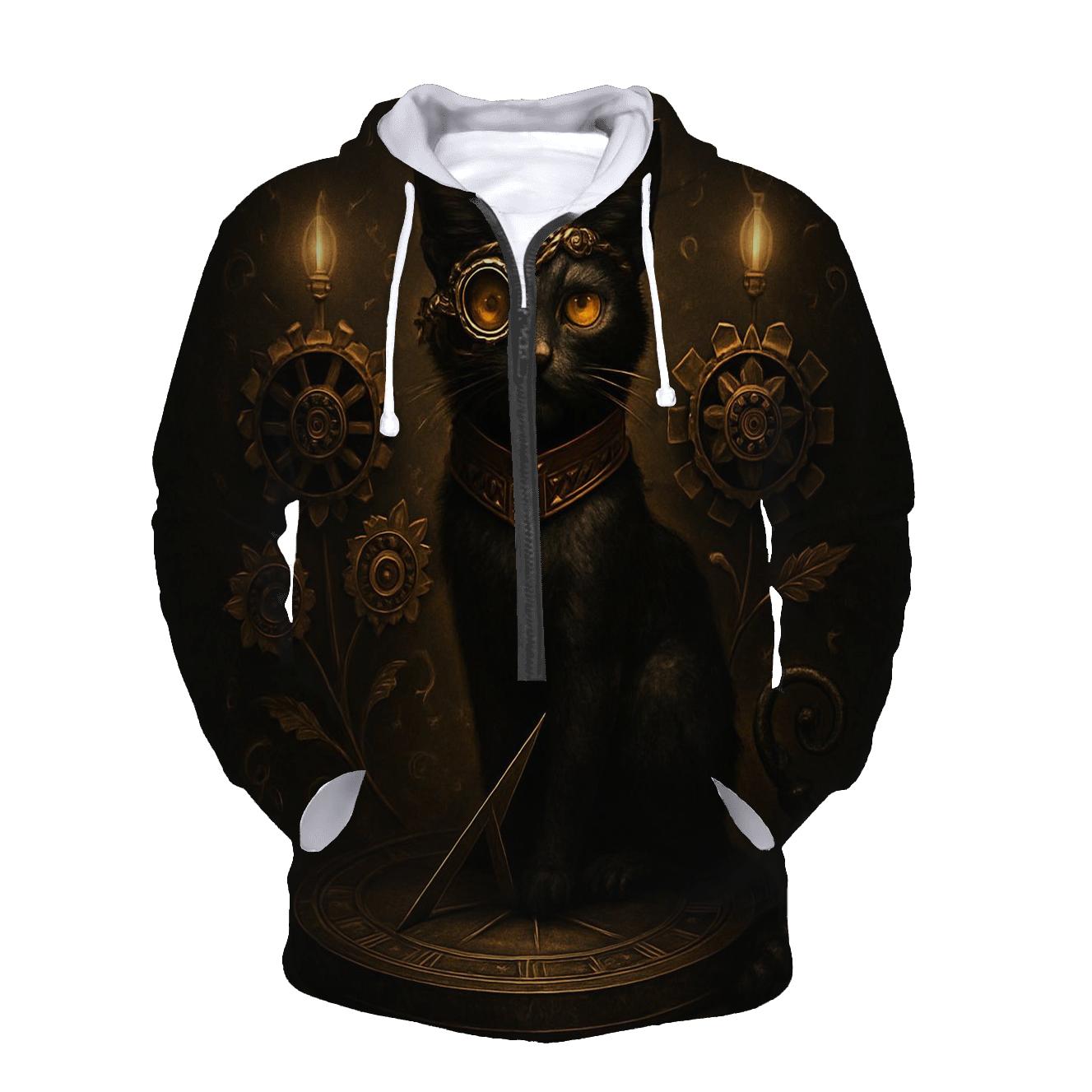 Clockwork Garden Guardian Cat embroidered hoodies