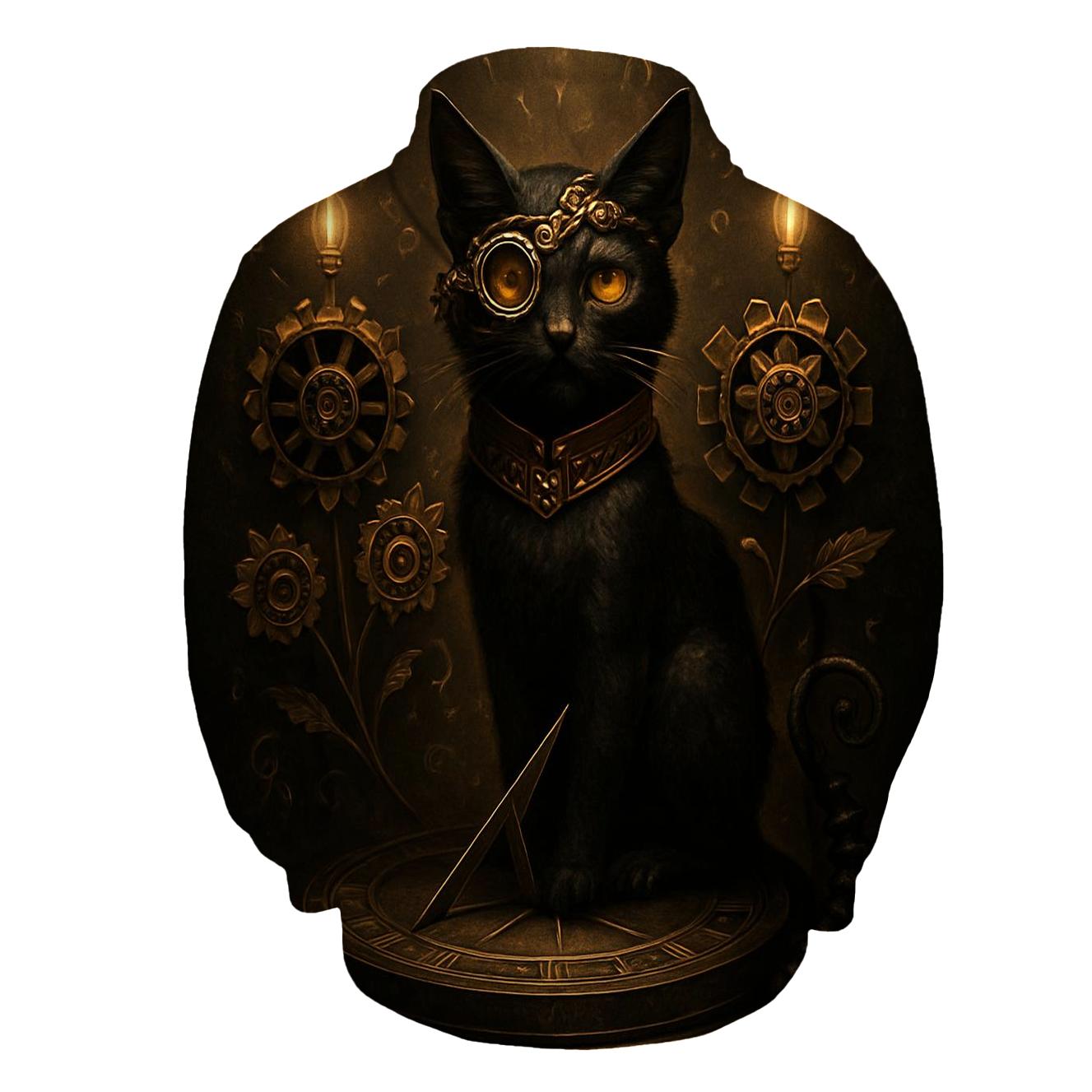 Clockwork Garden Guardian Cat embroidered hoodies