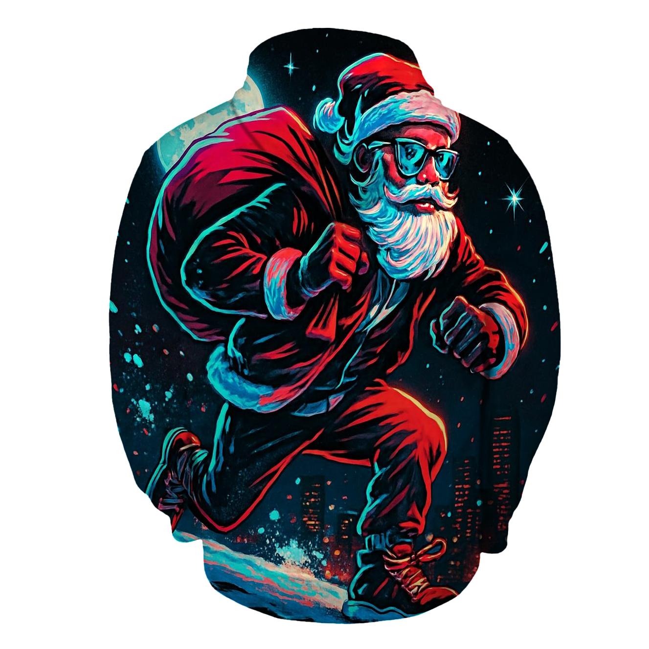 Neon Night Santa On A Rooftop Run heavyweight hoodies