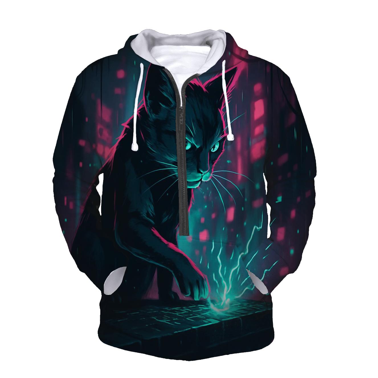 Neon Alley Circuit Cat hoodies fashion