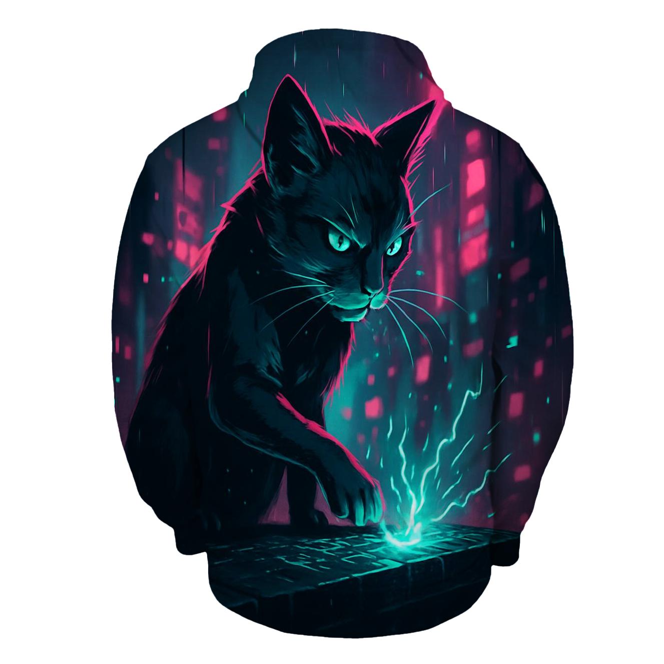 Neon Alley Circuit Cat hoodies fashion