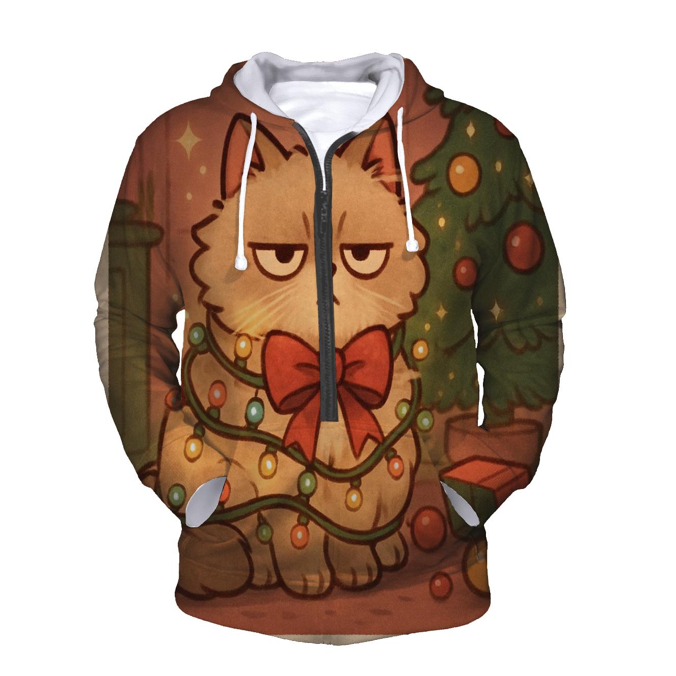 Grumpy Christmas Cat Tangled In Fairylights zip-up hoodies