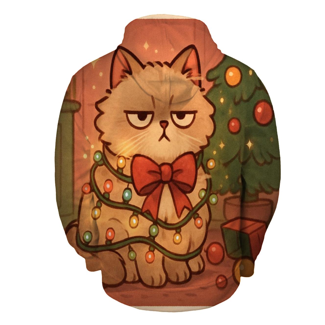Grumpy Christmas Cat Tangled In Fairylights zip-up hoodies