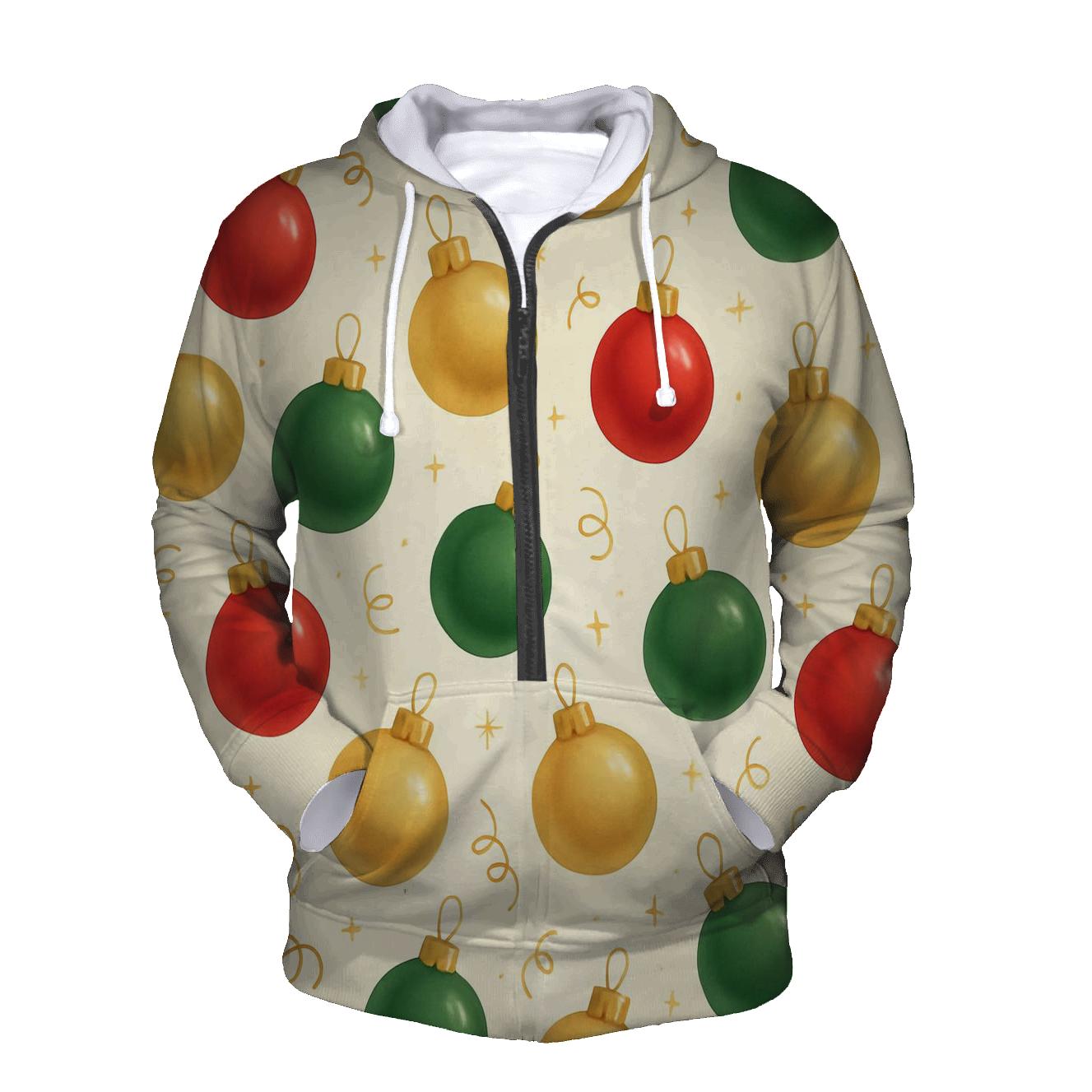 Red And Green Ornament Scatter On Cream Background printed hoodies