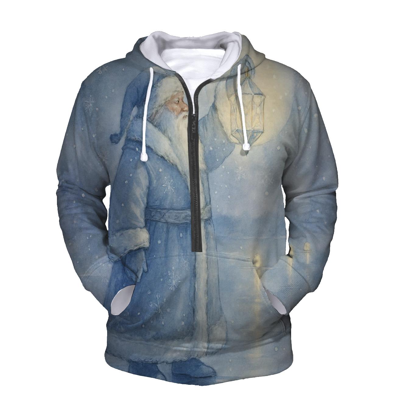 Frosted Moonlight Santa And The Ice Lanterns printed hoodies