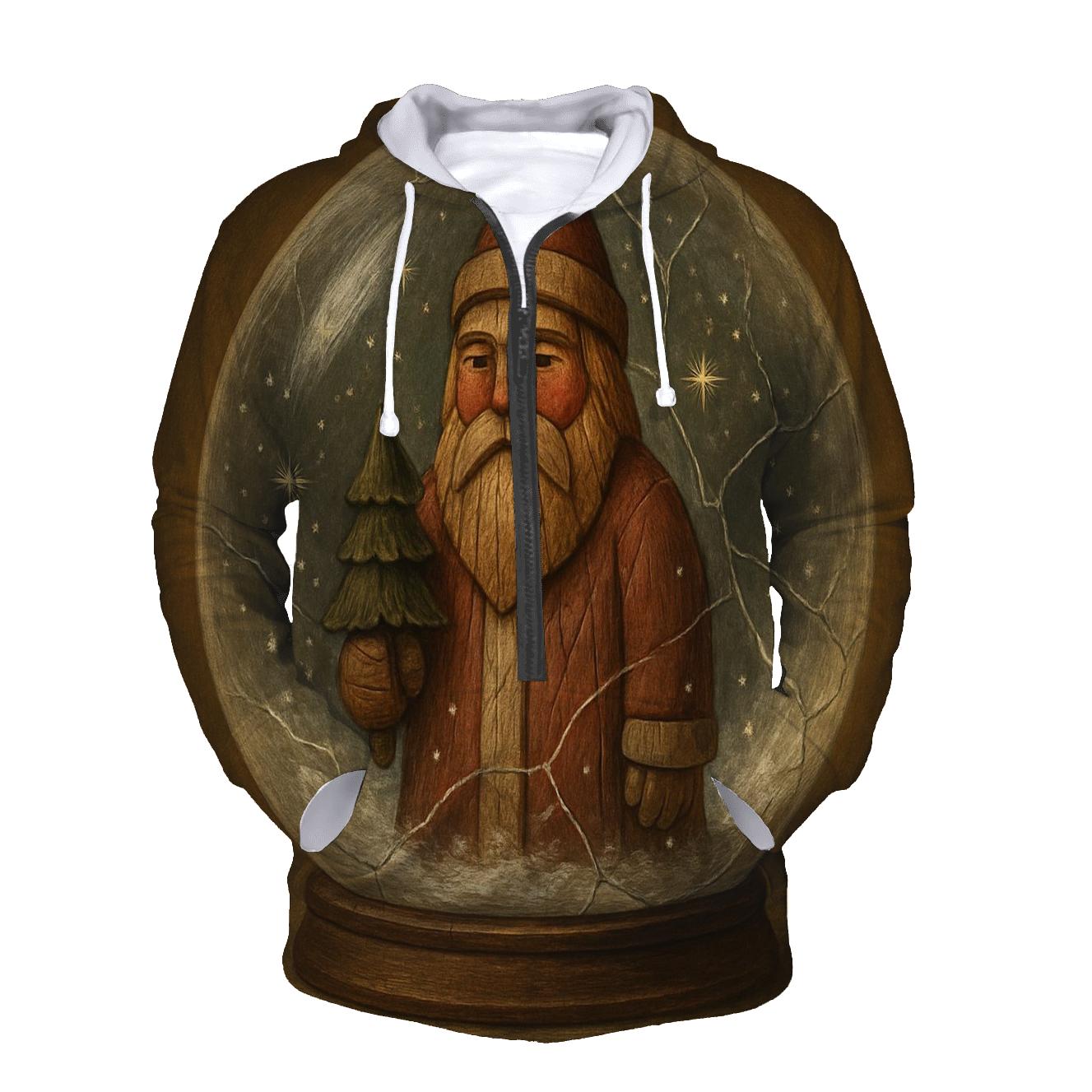 Wood Carved Vintage Santa In Snow Globe Forest graphic hoodies