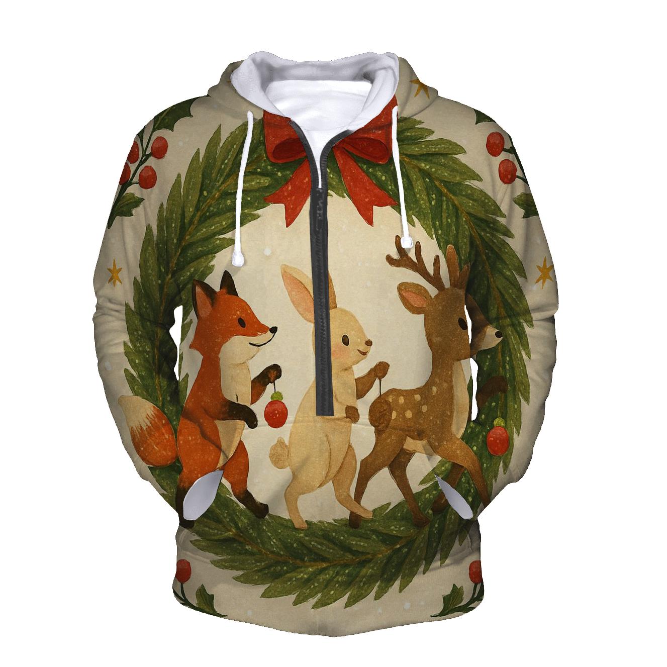 Winter Wildlife Wreath Parade zip-up hoodies