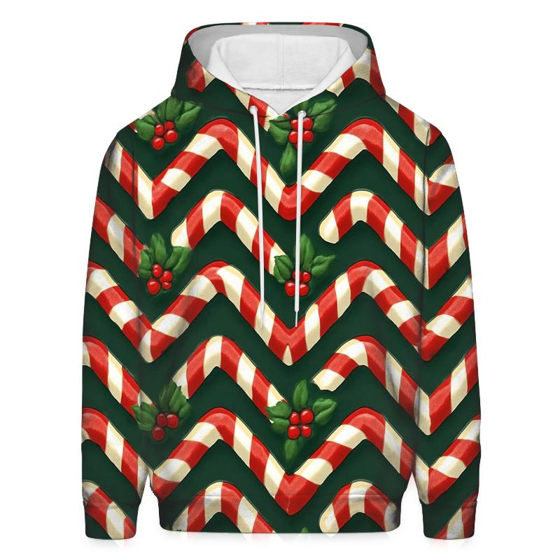 Candy Cane Ribbon Chevron On Deep Evergreen Background custom hoodies