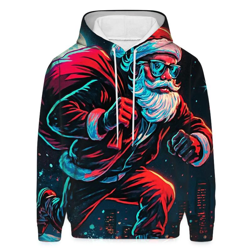 Neon Night Santa On A Rooftop Run hoodie styles
