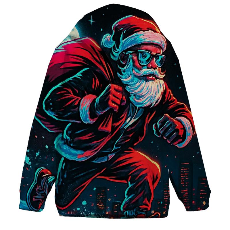 Neon Night Santa On A Rooftop Run hoodie styles