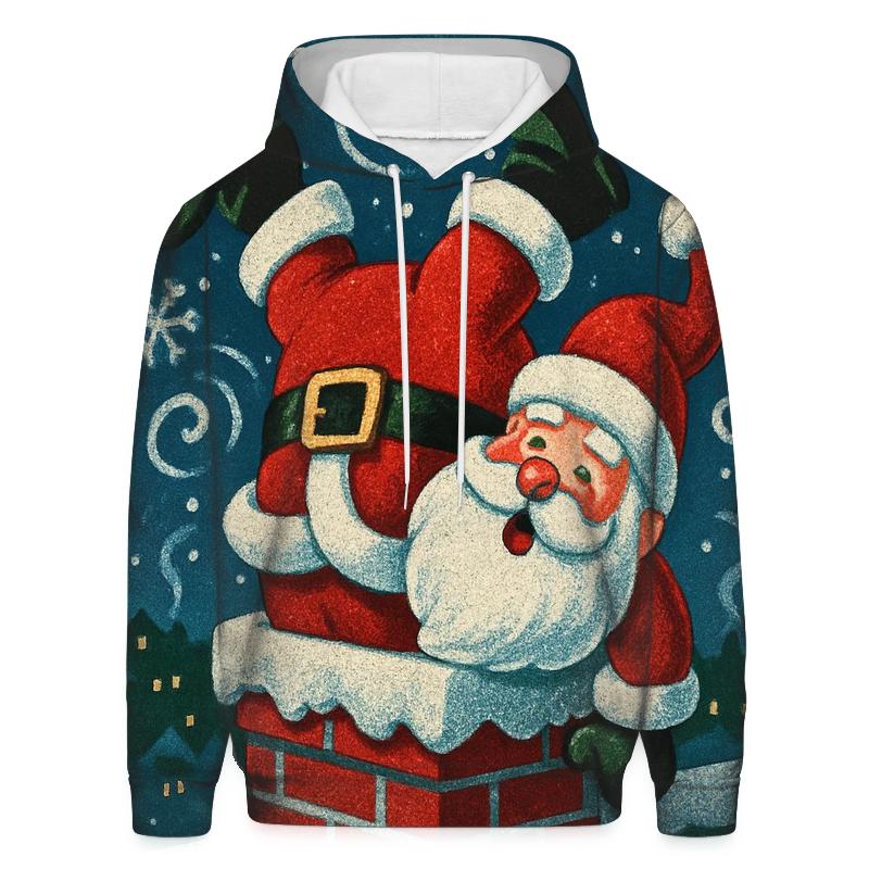 Santa Stuck In Chimney Snowstorm Swirl premium hoodies