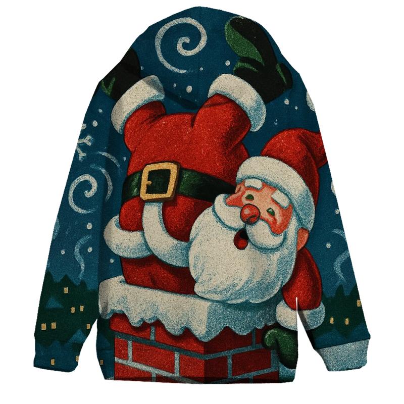Santa Stuck In Chimney Snowstorm Swirl premium hoodies