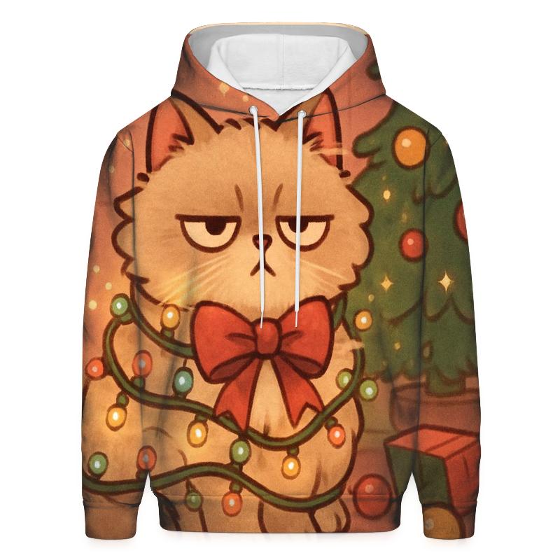 Grumpy Christmas Cat Tangled In Fairylights hoodie designs