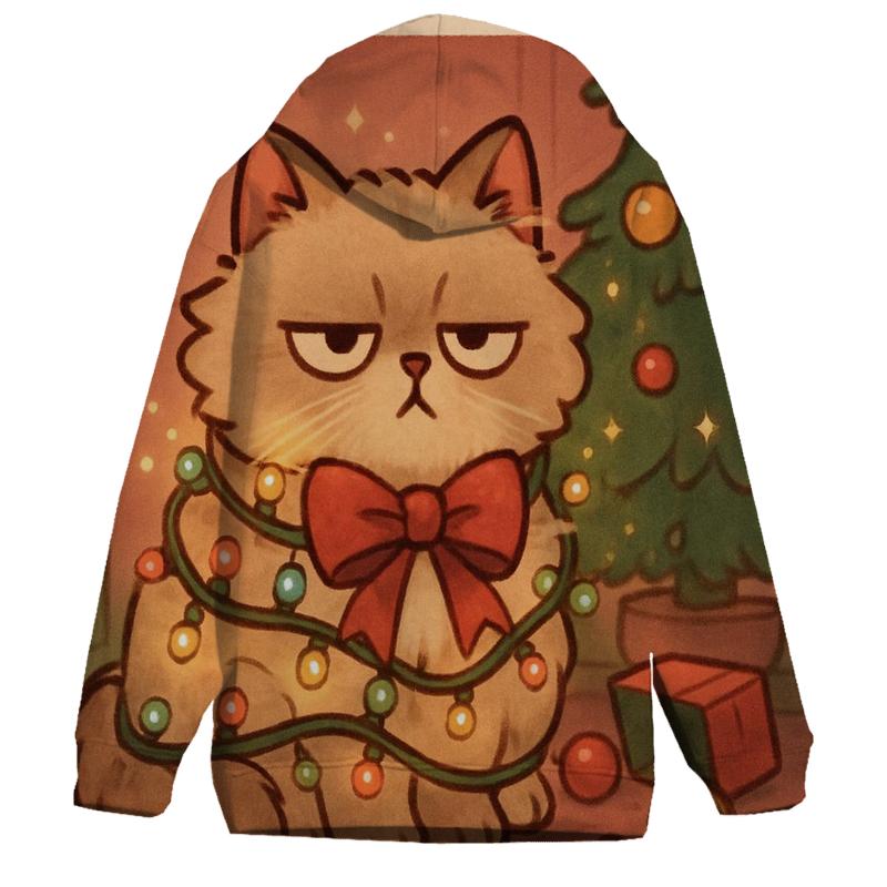 Grumpy Christmas Cat Tangled In Fairylights hoodie designs